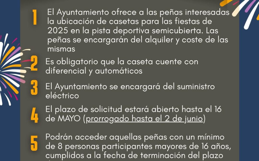 Abierto el plazo para solicitar casetas a las peñas ante las fiestas 2025